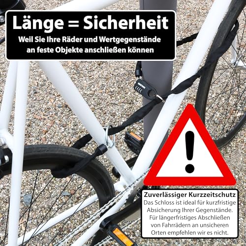 KOHLBURG sicheres + leichtes Taschenschloss mit Zahlencode [129cm lang, 3mm stark] - als Kinderwagenschloss Skischloss Snowboardschloss & Helmschloss Motorrad - Zahlenschloss Fahrrad Kinderwagen