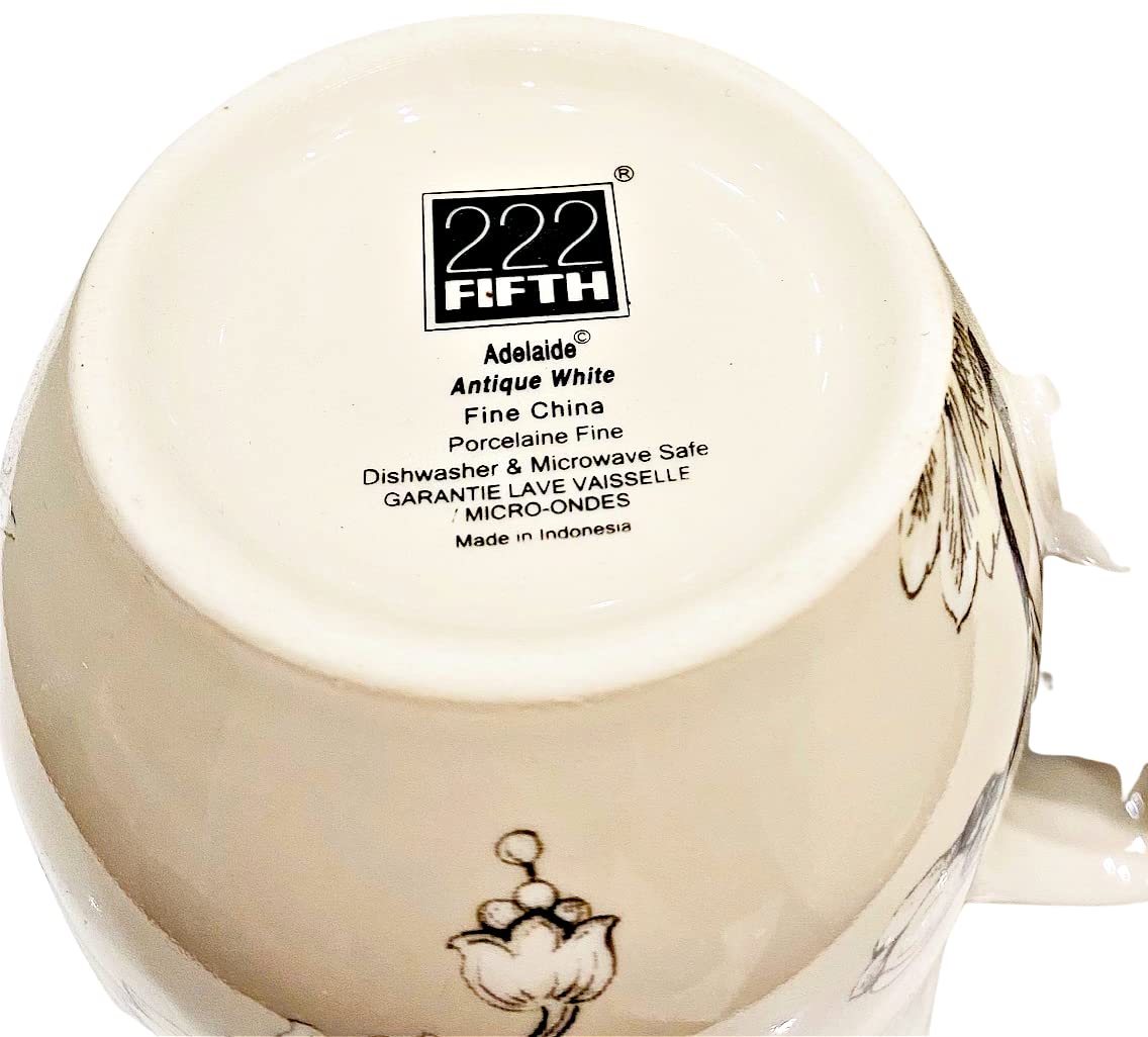 Amazon.com: Famous Maker 222 Fifth Adelaide Antique White Toile Coffee Mugs  | Set of 4 | Fine China / Porcelaine Diameter: 3.5inch | Height: 4.25inch |  12 fl. oz. : Home & Kitchen