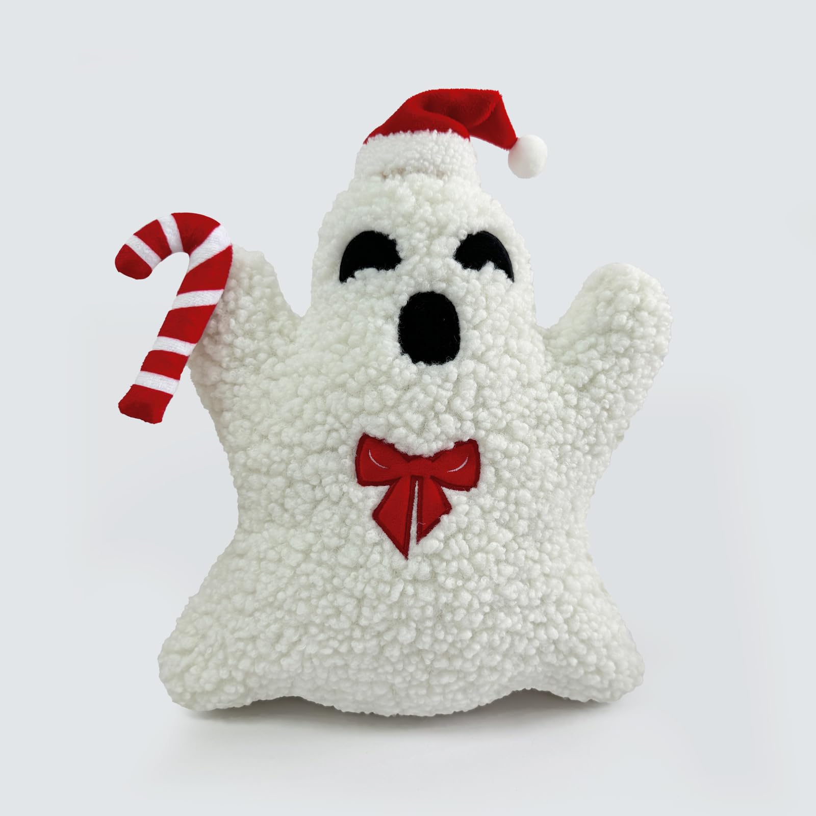 20cm Christmas Ghost Plush Toy, 8" Soft Ghost Pillow Cushion, Red Candy Bow, Living Room Plushie Gift for Kids