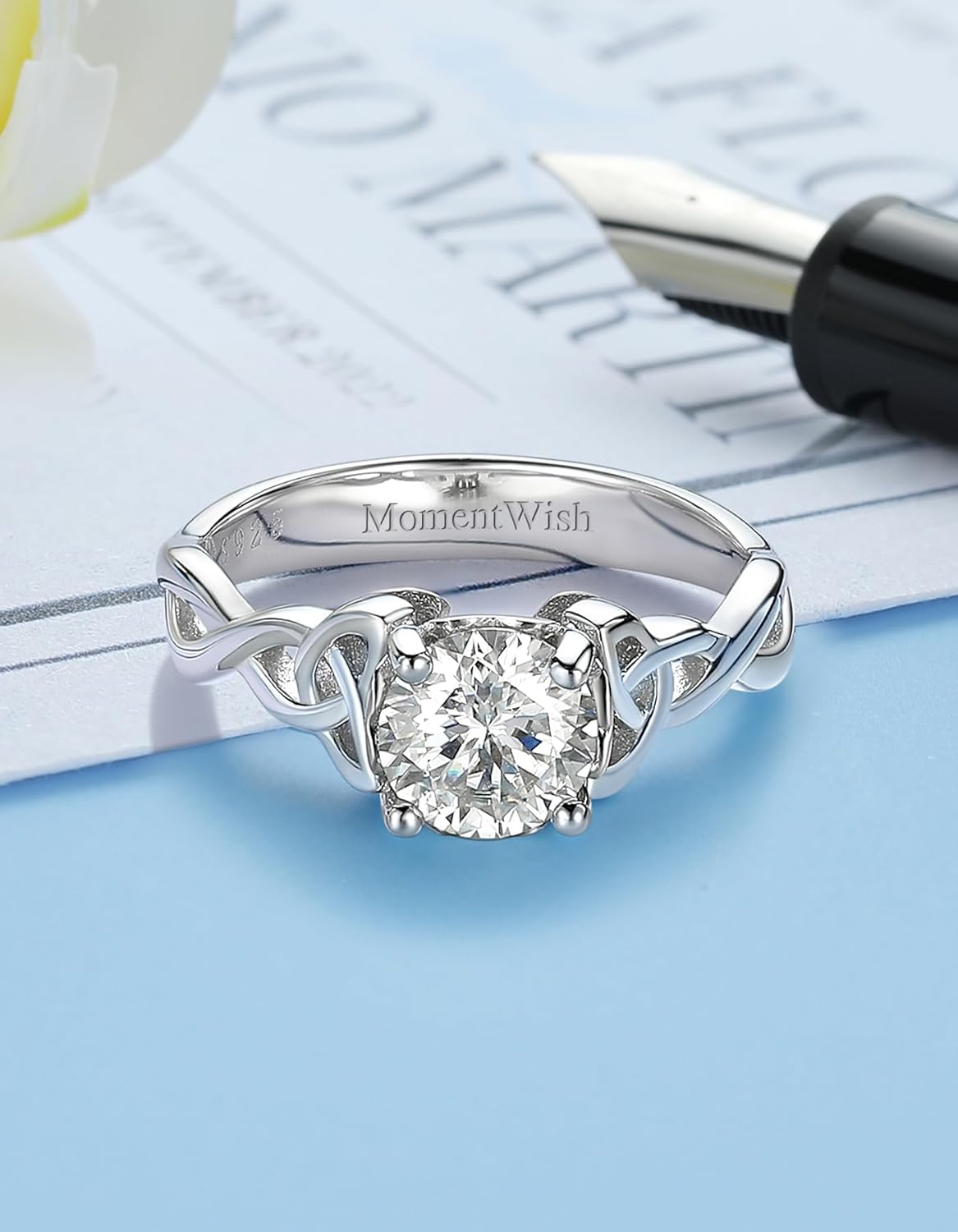 MomentWish Engagement Ring for Women, 1-2 Carats Moissanite Rromise Ring, D Color VVS1 Moissanite Wedding Ring 925 Sterling Silver Solitaire Rings - Image 4