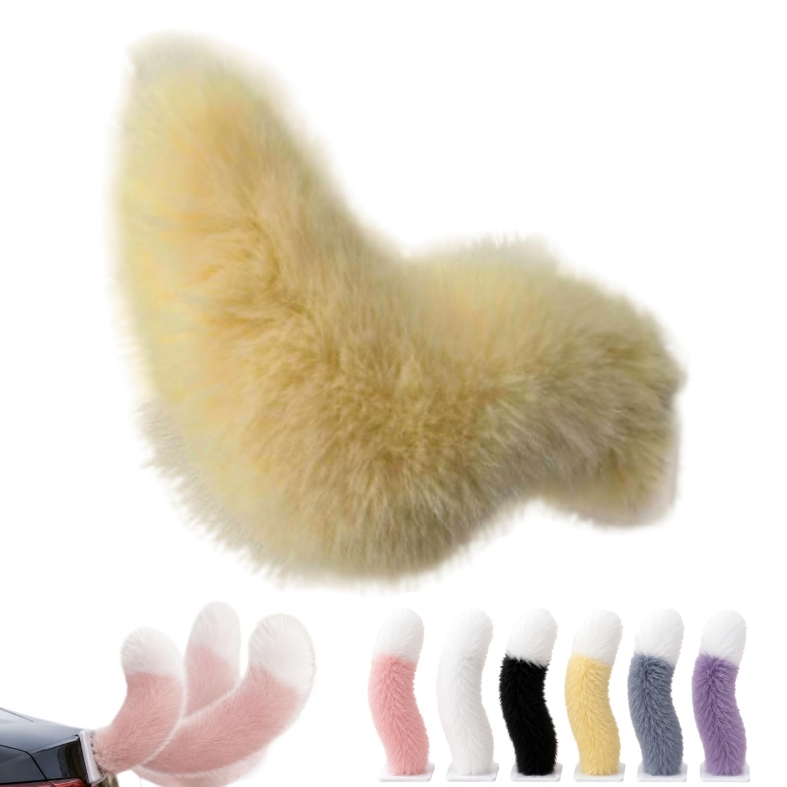 WstaIutno Remote Control Electric Car Tail, Cute Fuzzy Tail Car Decoration and Rechargeable Plush Animal Moving Accessory for Daily Commute and Family Road Trip (B-Yellow)