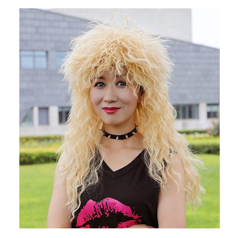 55cm/22inch Fluffy Long Curly for Men Halloween Wig Fluffy 230g High Temperature Fiber Machine Made (YN665Blonde2)