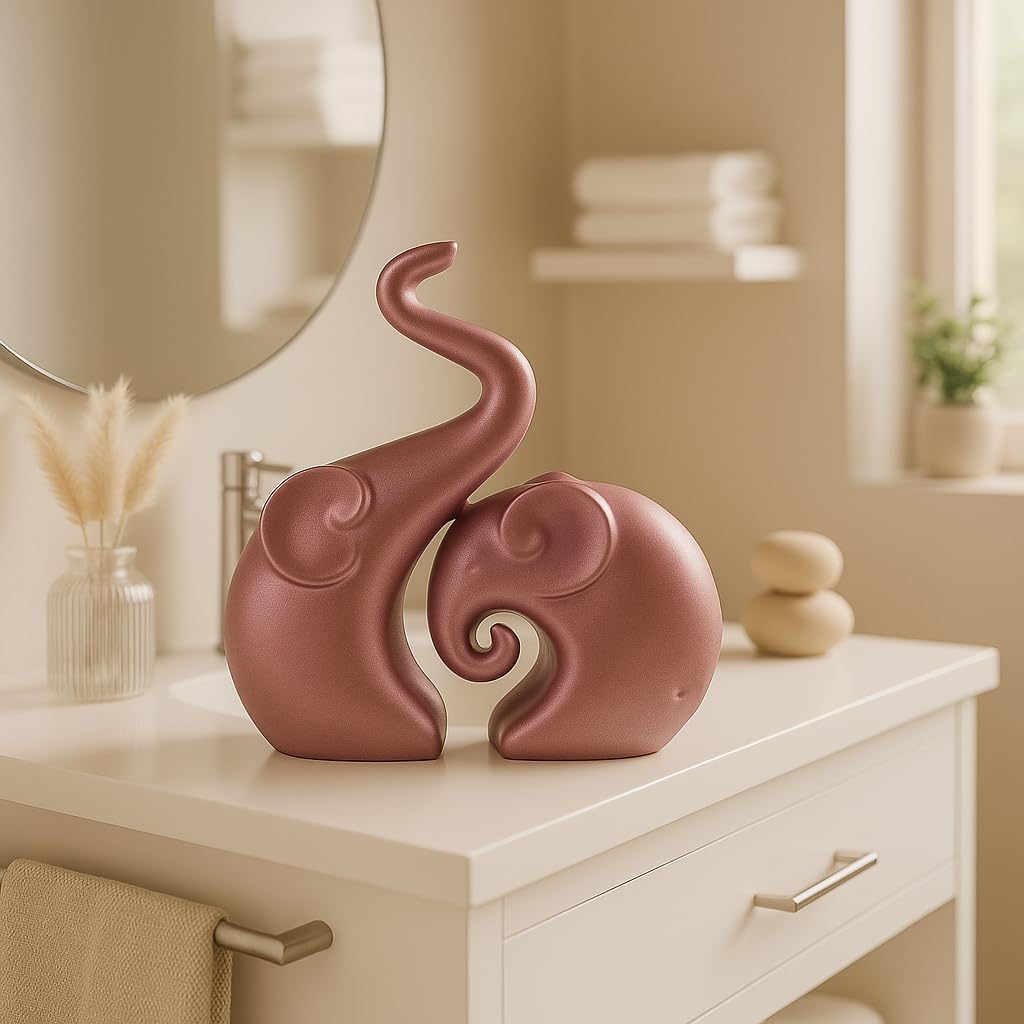 LADROX Lavish Rose Gold Home Decor Elephant Couple | Ceramic Figurines | Launched for The First time in India (Set of 2, Rose Gold Matte)