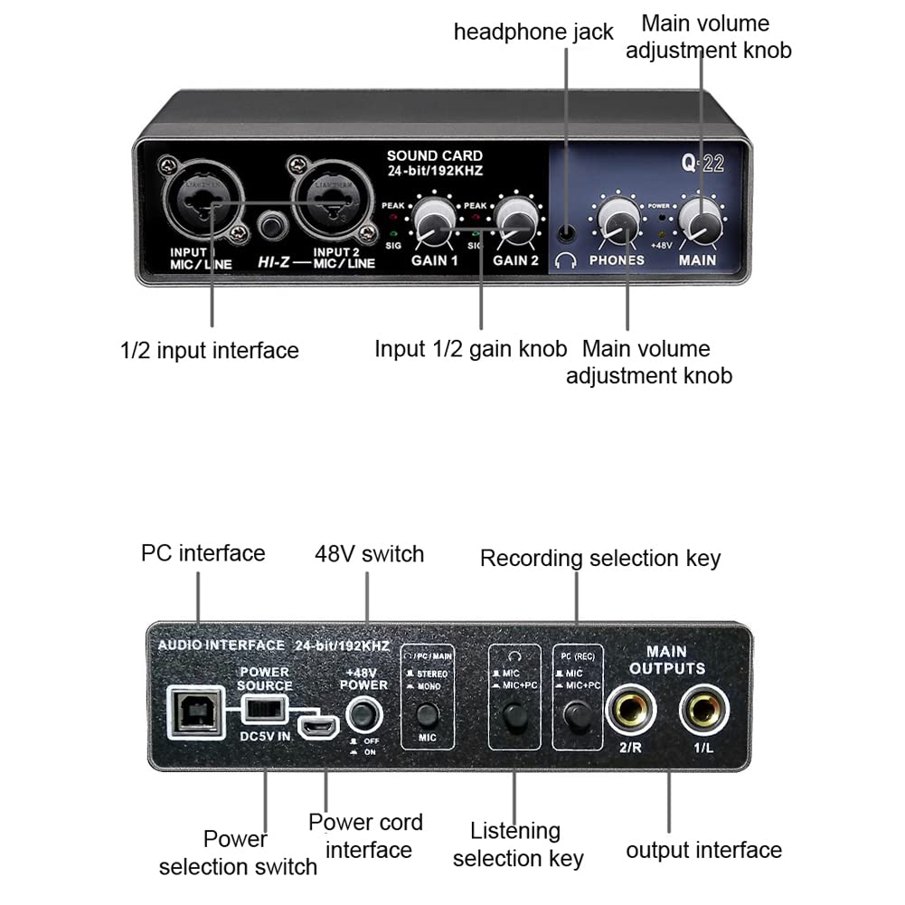 Preamplificador de micrófono portátil, interfaz USB portátil, preamplificador de micrófono, computadora, grabación, afinación, equipo de mezcla digital