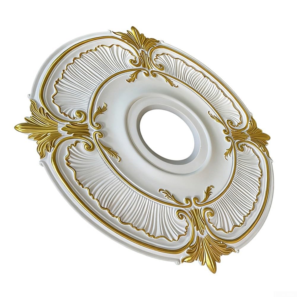 Ornate PU Ceiling Medallion With Gold Accents, Chandelier Canopy Cover(45.5 cm)