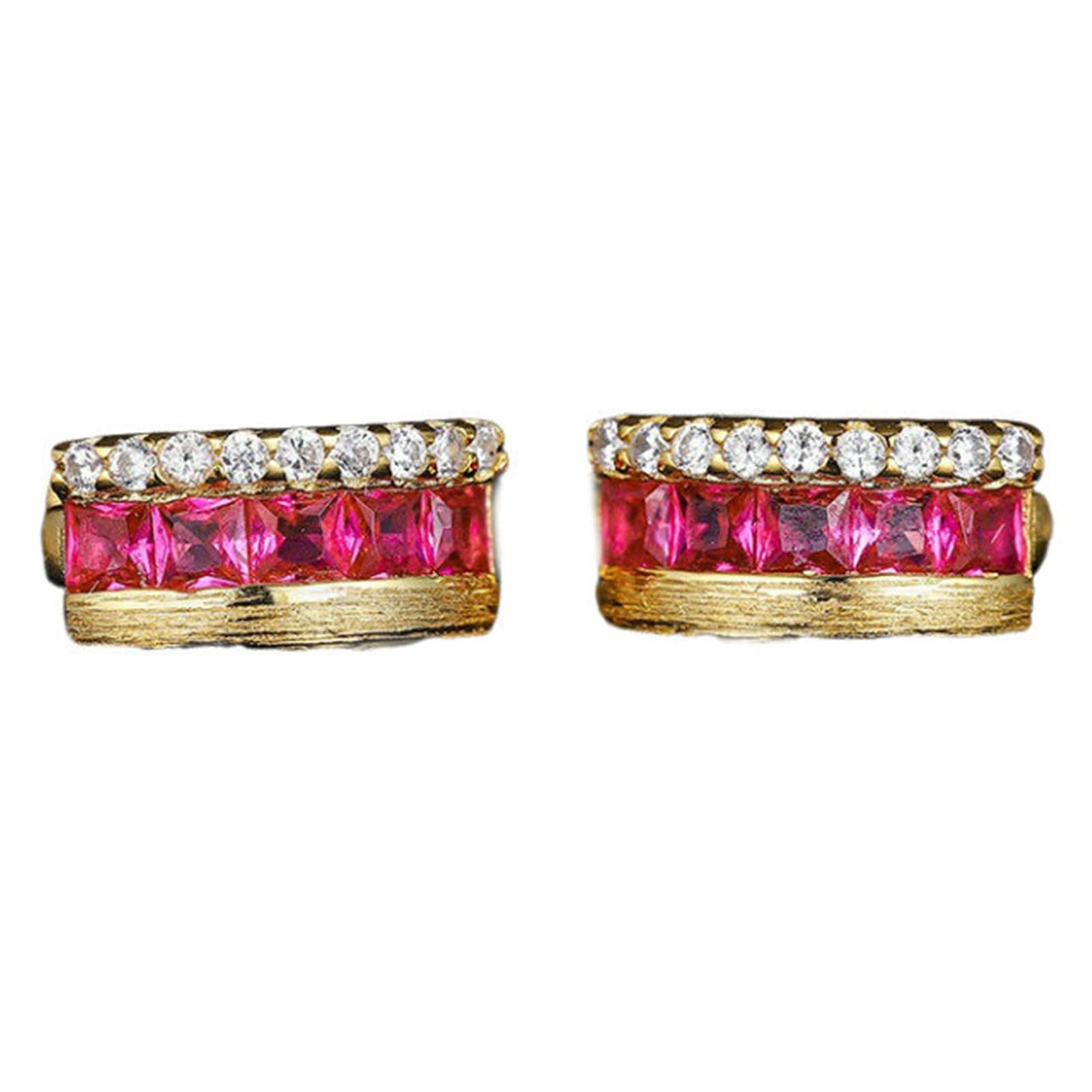 KnSam Pendientes de aro de oro 750 de 18 quilates, 0,6 ct creados en laboratorio de rubí, Navidad, corte princesa, rojo, joyas de oro auténtico para mujer con moissanita, oro amarillo de 18 quilates