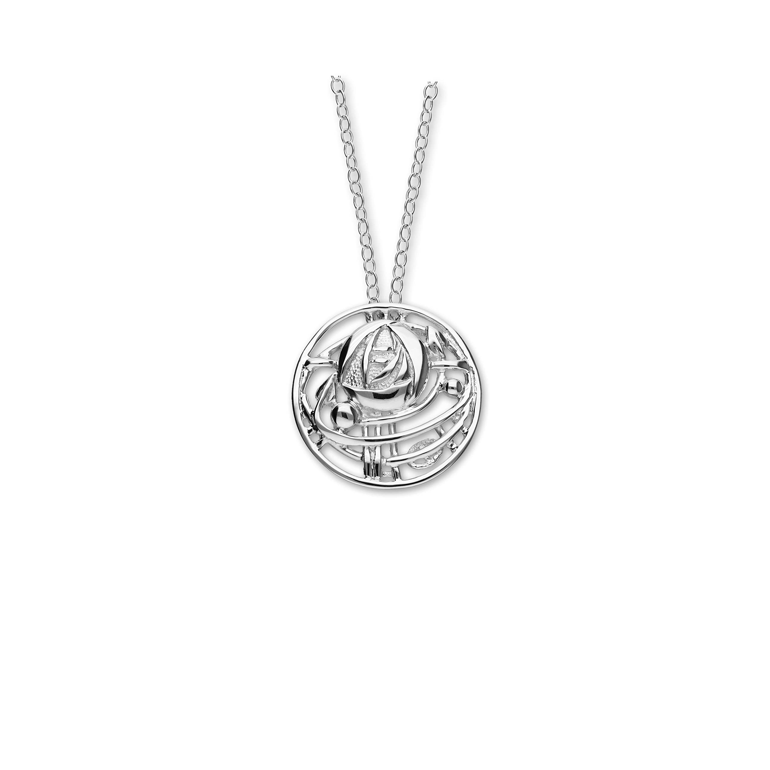 ORTAK 925 Sterling Silver Handmade Pendant Necklace | Charles Rennie Mackintosh Rose Inspired Design | Art Nouveau | High Polished | Scottish Fine Jewellery | Made In Scotland