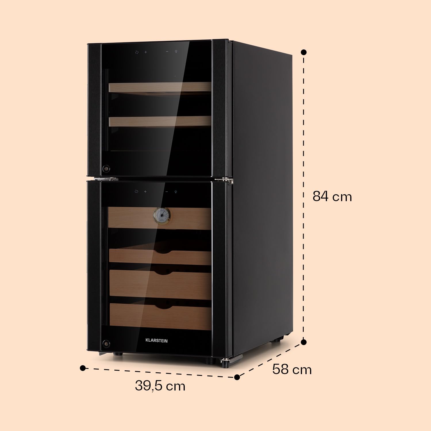 Klarstein Humidor i chłodziarka do wina, Szafka na wino i cygara, Lodówka na napoje i humidor na cygara, Wine Fridge z wyświetlaczem LED, Kontrola temperatury, Higrometr, 89L