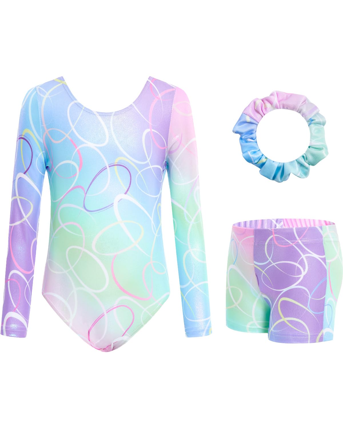 JiAmy Gymnastikanzug Mädchen, Turnanzug Turnshorts Haarband Set Turnanzug Leotard Set für 3-12 Jahre