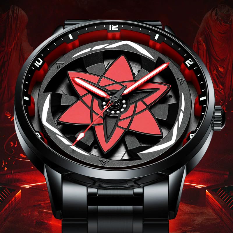 Image of Sasuke Sharingan Anime Wrist Watch for Men & Boys | Naruto-Inspired Collector Edition | 360 Rotating Dial | Water Resistant | Premium Quartz Movement | Display Box Included