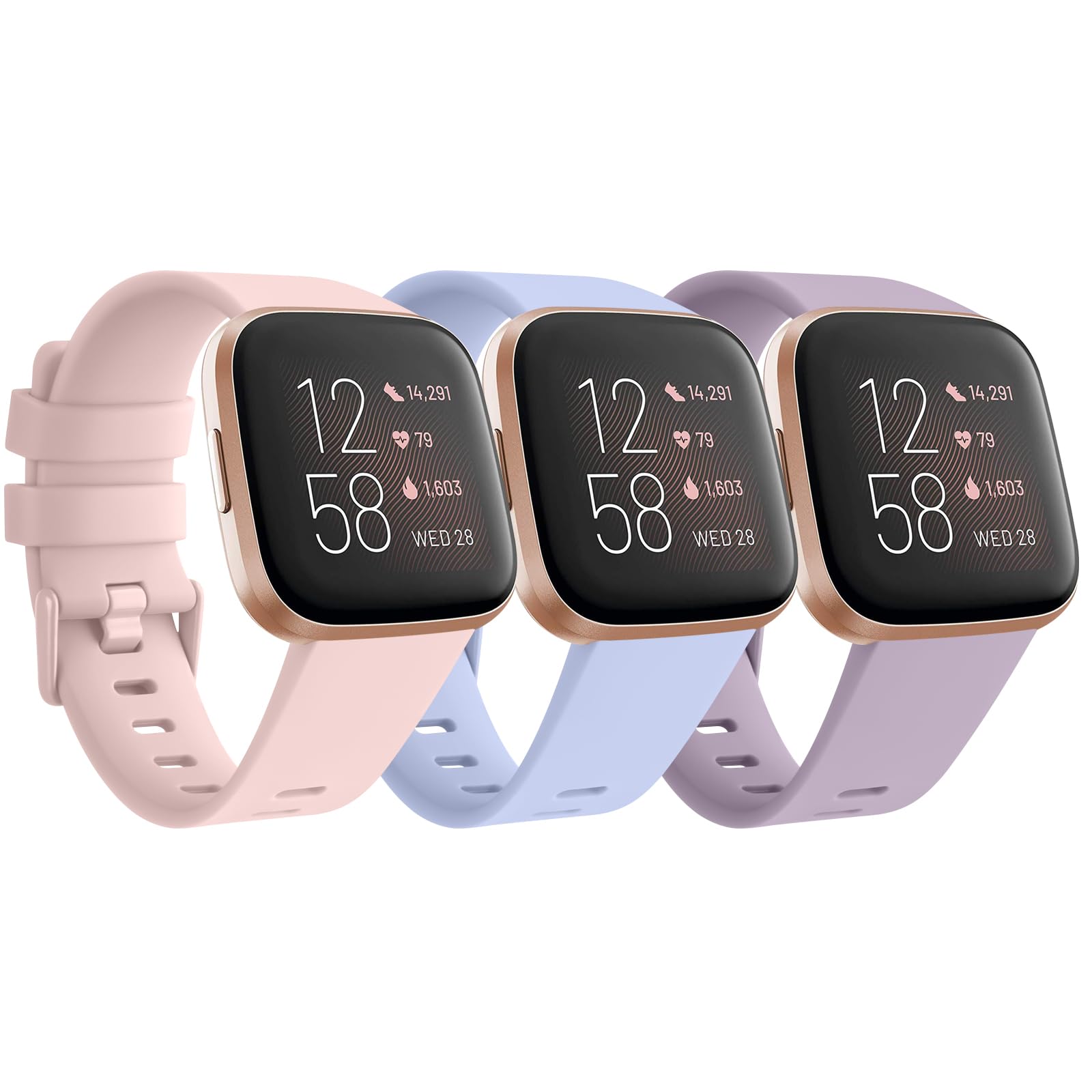 Pack 3 Straps for Fitbit Versa 2 Strap/Versa Strap for Women Men, Silicone Sport Replacement Wristband for Fitbit Versa Lite/Versa 2/ Versa (Nude Pink/Nude Blue/Violet, S)