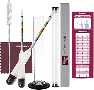 Fermtech Glass Triple Scale Hydrometer Kit – Test ABV, Brix, Gravity for Wine, Beer, Mead & Kombucha, with Microfiber Cloth & Storage Case, Easy Home Brewing Tool for All Experience Levels (Hydro+Jar)