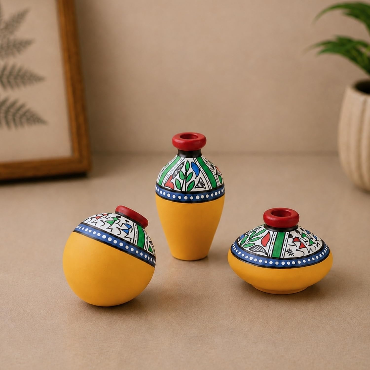 Warli Handpainted Terracotta Pots - Set of 3 -1