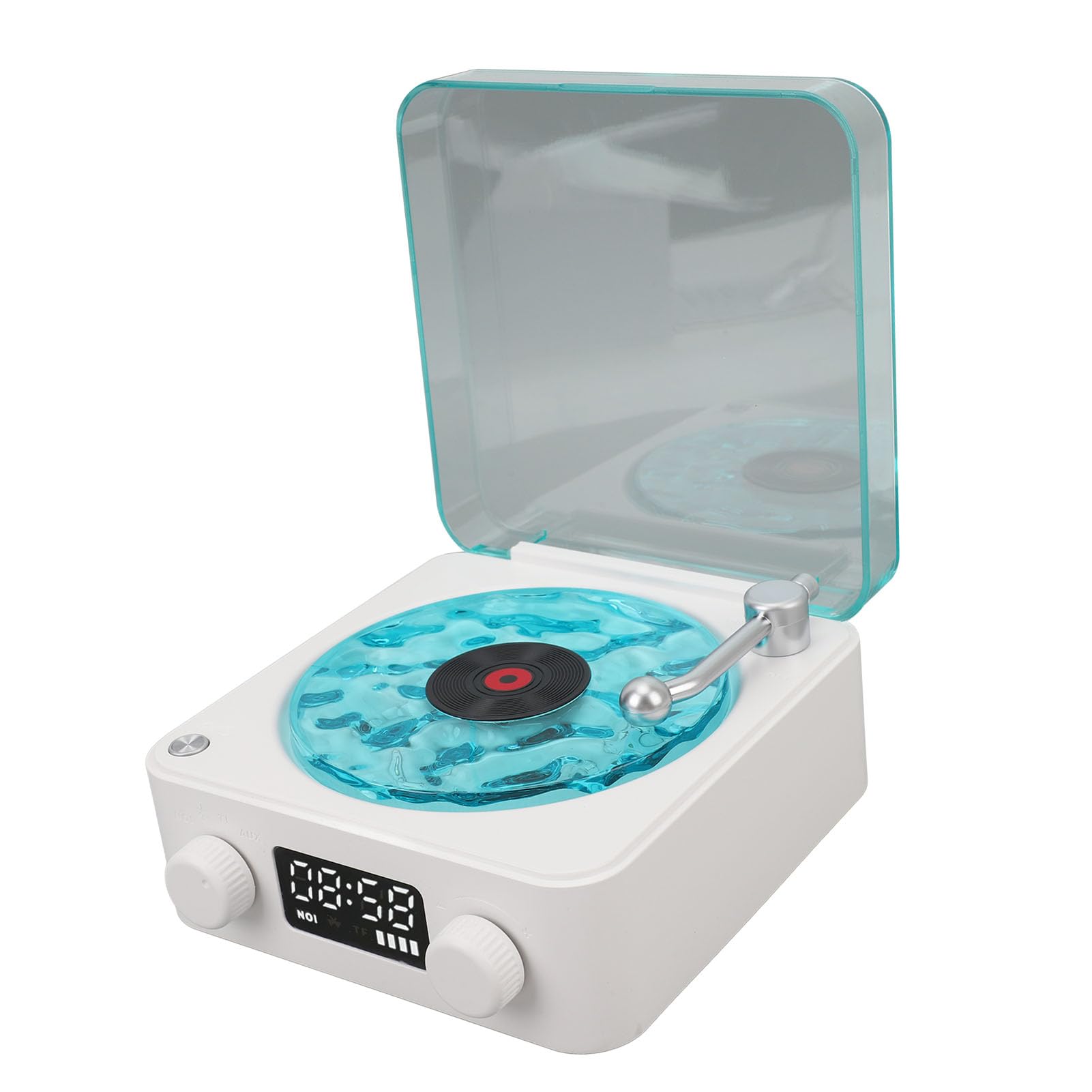 Głośnik Bluetooth w Stylu Vintage Gramofon, Głośnik Bluetooth w Stylu Retro z lampką nocną i Zegarem i Radiem, Krystalicznie Czysty Głośnik Stereo do Sypialni, Imprezy, Biurka