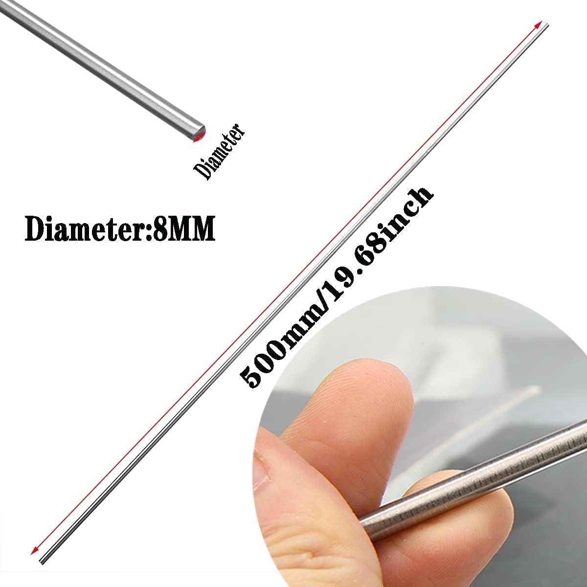 7075 Aluminum Rod Solid Round Solid Aluminum Rod Tower Bar Length 500 mm / 19.68 Inch-8mm (5 Pcs)