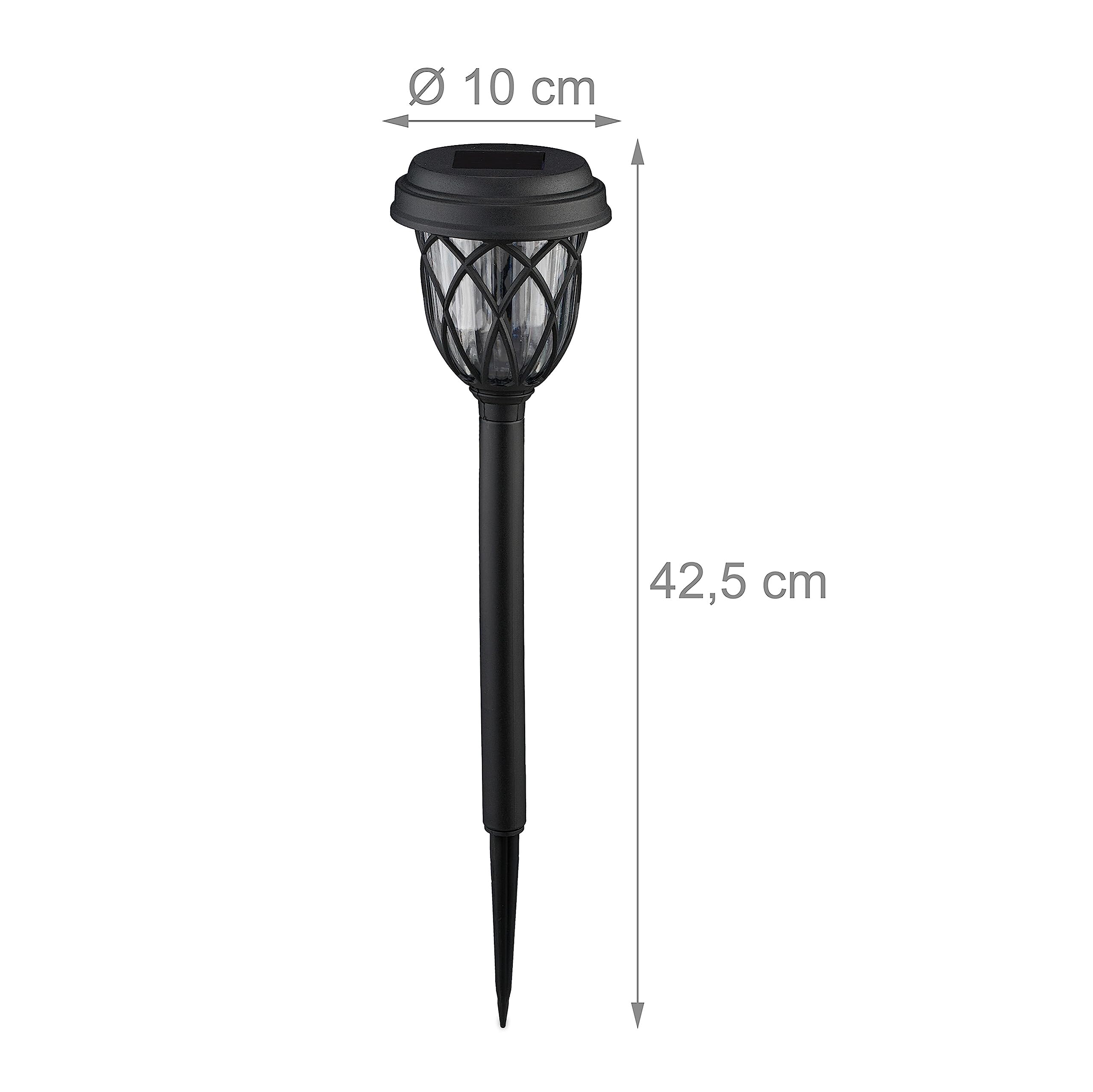 Relaxdays 4X Solar, Lantern Design, Garden Lighting, Twilight Sensor Hxdiameter : 42.5x10 cm, Ground Spike, Black/Clear - Image 4