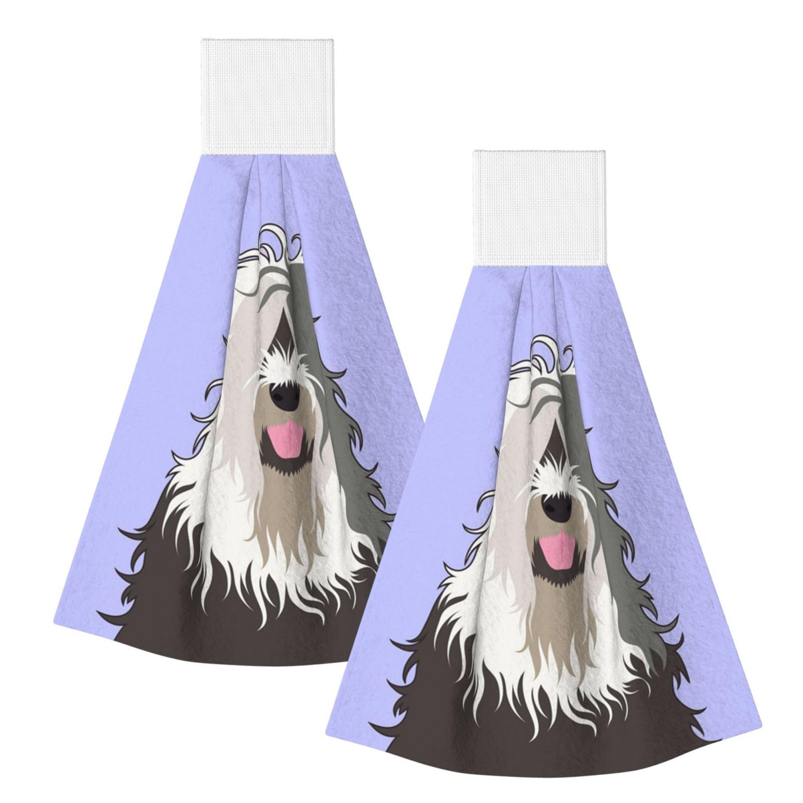 DOPKLNA Old English Sheepdog, 2 Pcs Hanging Coral Fiber Hand Towels for Bathroom, Absorbent Kitchen Towels