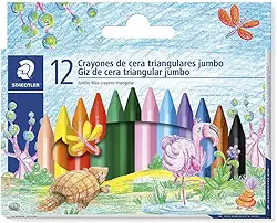 STAEDTLER Giz de Cera Triangular Jumbo 12 Cores - 2289 C12 PE - Traço Suave, Cores Vivas, Resistente e Não Mancha – Formato Ergonômico Ideal para Crianças