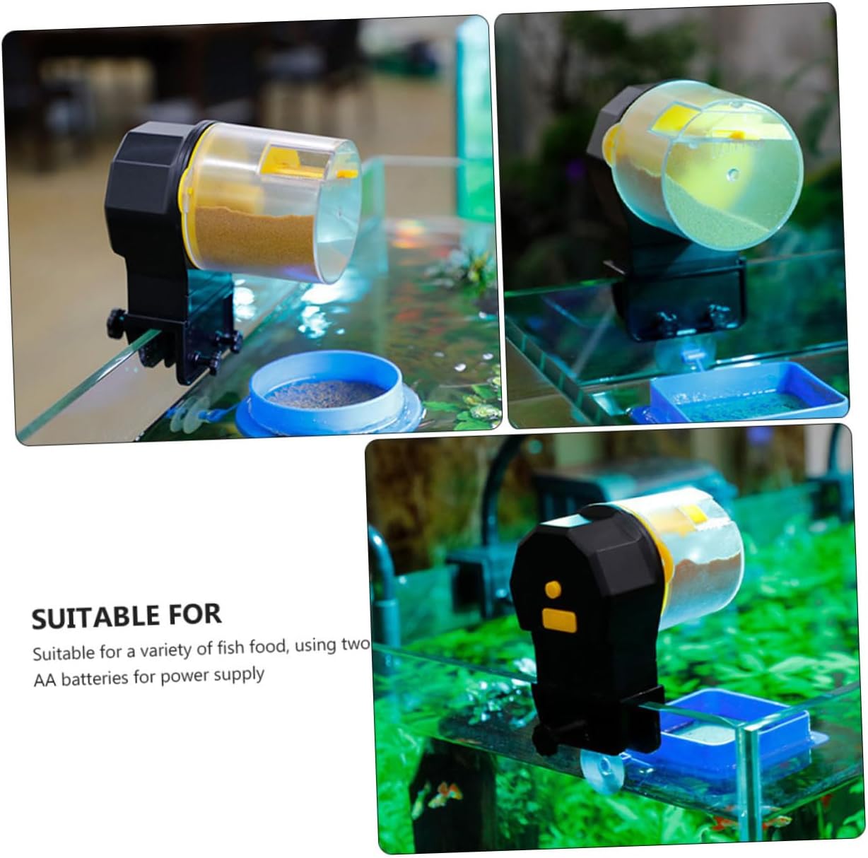 POPETPOP Automatic Betta Fish Feeder and Turtle Feeder Adjustable Timer for Small Aquarium Tanks, Yellow Vacation Feeding Dispenser Without Batteries, Aquarium Supplies for Fish and Turtle