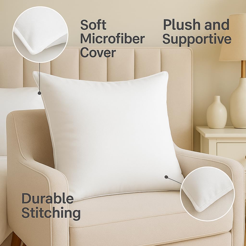 Insertos de almohada, 18 x 18 pulgadas, cuadrados, suaves, esponjosos, rellenos, rellenos de almohada decorativos blancos (18 x 18 pulgadas (paquete de 2)