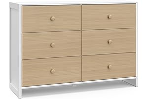 Green Storkcraft Crescent 6 Drawer Dresser in White with Driftwood