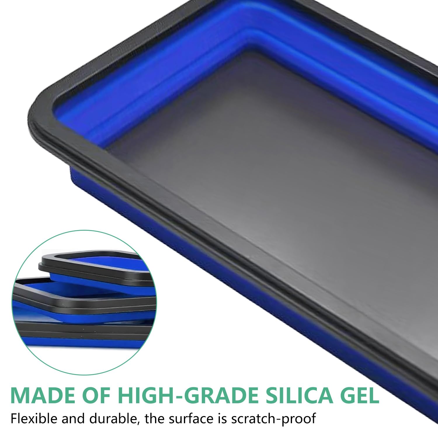 3 Pezzi Vassoio Magnetico da Officina in Silicone, Pieghevole, Accessorio Magnetico per Carrello da Officina, Ideale per Piccoli Bulloni, Viti, Dadi, Inserti e Altri Piccoli Componenti e Utensili, Blu