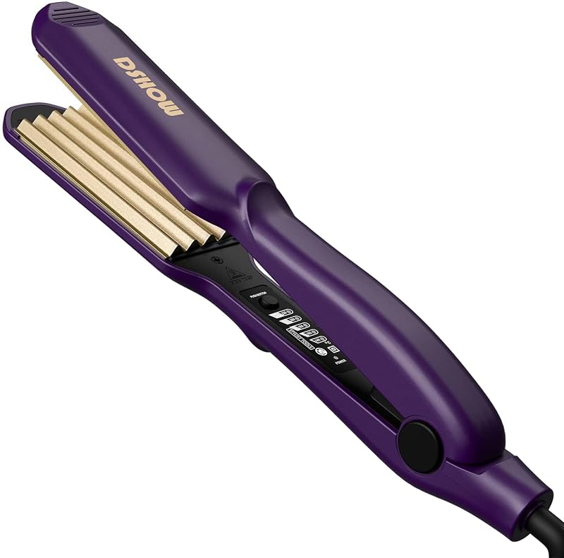 Hair Crimper for Women - Crimping Iron with Titanium Ceramic Plates, 5 Adjustable Temps (140C-220C), Volumizing Crimper for 80s Fluffy Hairstyle, Auto Shut-Off, Dual Voltage Styling Tool[Purple]