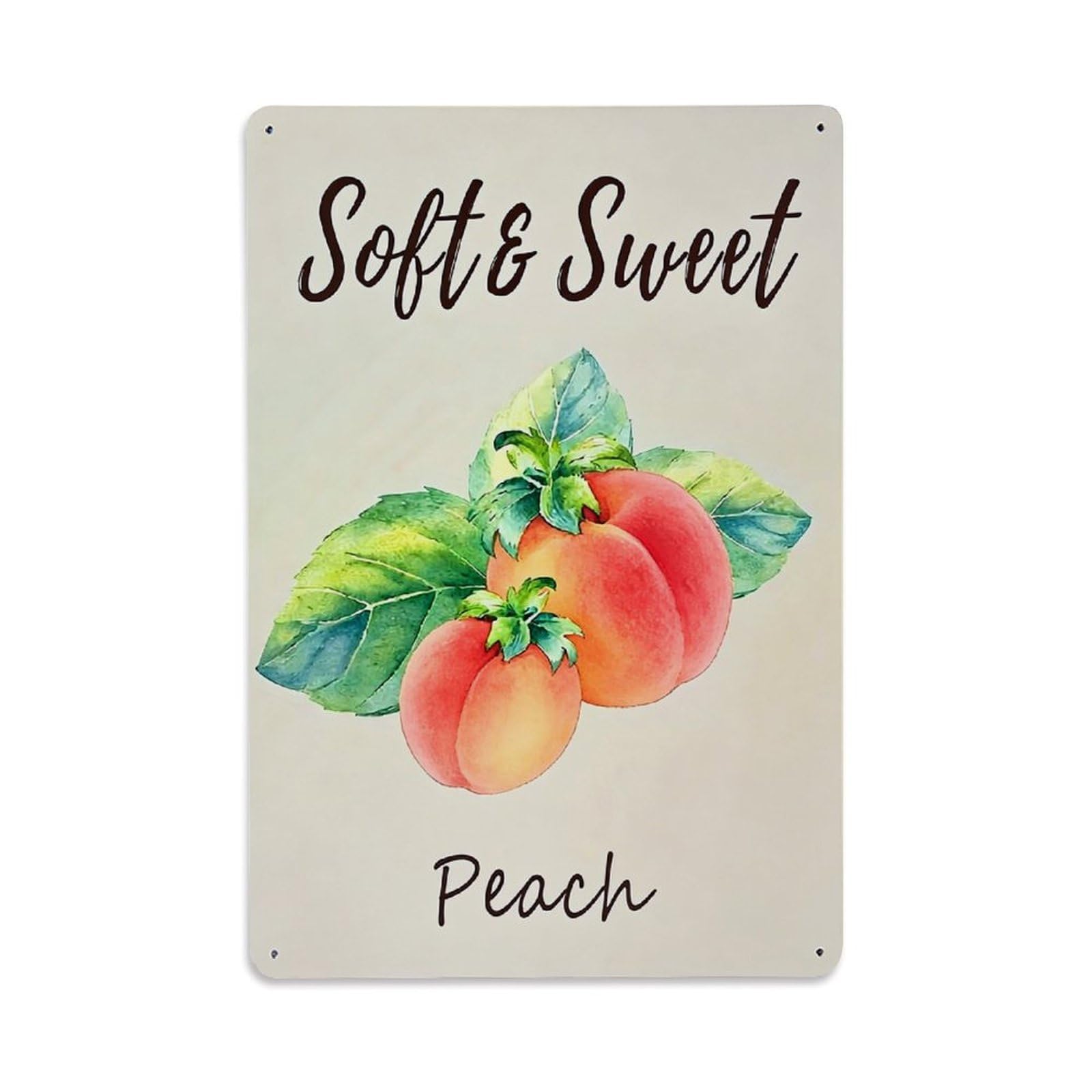 Soft Sweet Peach Leaves Fruit Retro Metal Tin Sign, Vintage Decor Art Poster for Bar, Home, Man Cave, Kitchen, Laundry Room Gift 8x12Inch