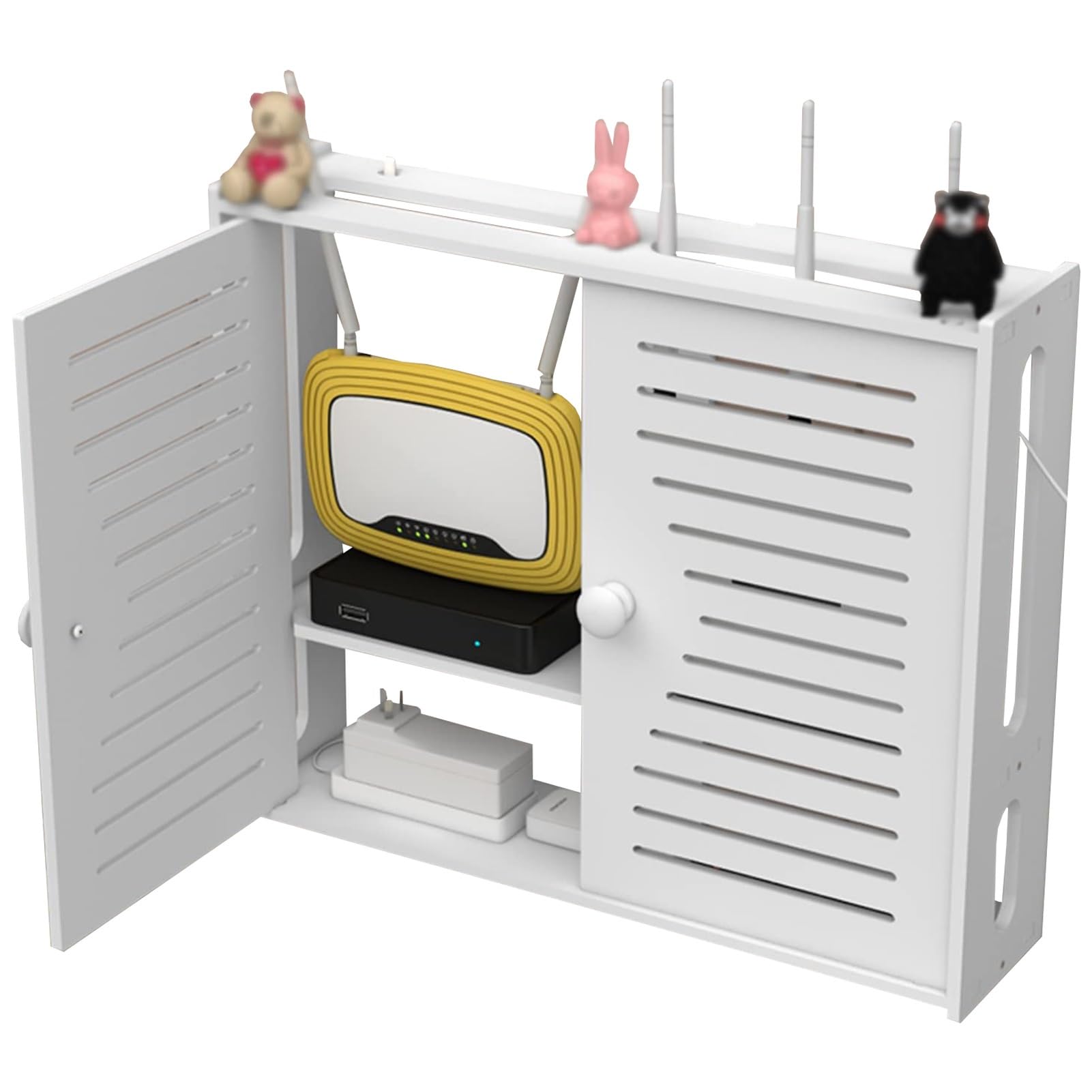 Boîte de rangement pour routeur avec panneau de prise mural ventilé