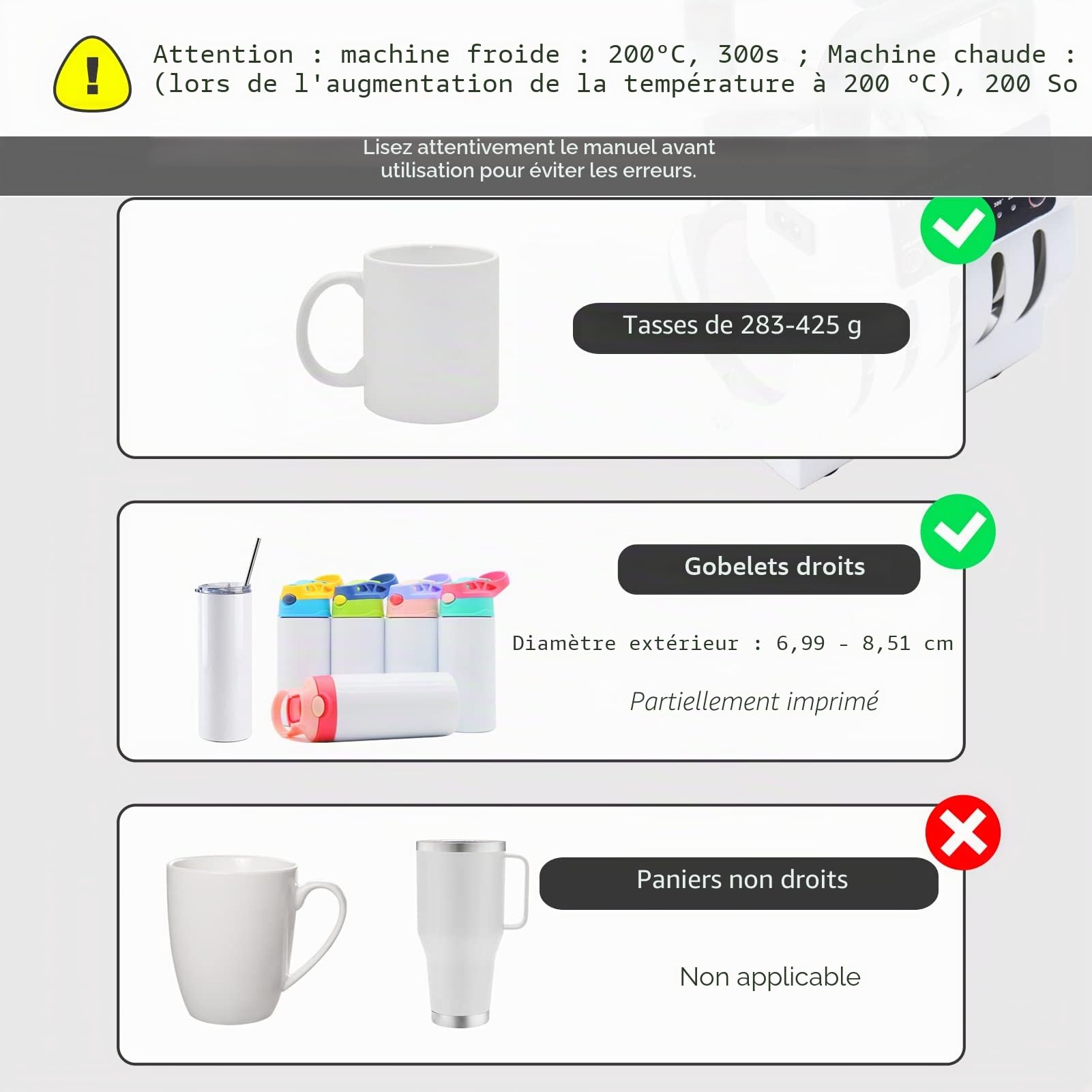 Mini Presse à Tasses - Sublimation - 30,5 à 35 cl (Blanc)