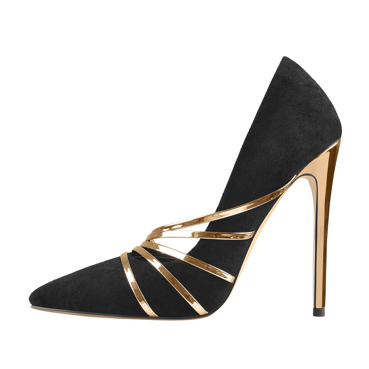 MissHeel Damen Pumps mit Metallabsatz Suede Black High Heels