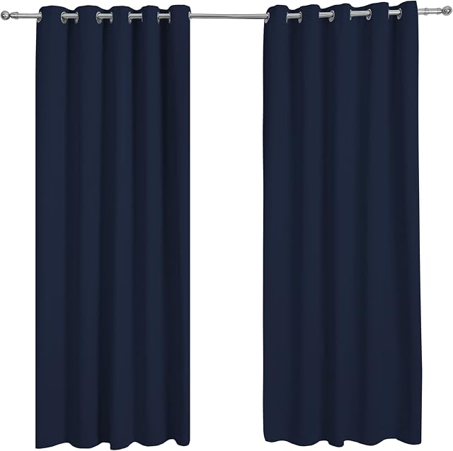 Sleepdown Ultra Soft Eyelet Blockout Curtains Thermal Insulated for Bedroom and Living Room 46 x 54 Inch Navy Blue 2 Panels