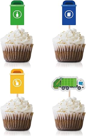Lot De 24 Pics Pour Decoration De Cupcakes En Forme De Camion Poubelle Recyclage Des Ordures Pour Fete Prenatale Ou Anniversaire D Enfants Amazon Ca Jeux Et Jouets
