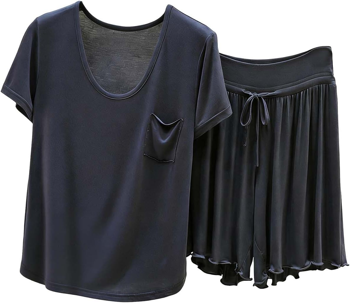 Short Sleeve Pajama Set for Women Modal Cotton Round Neck Tops Cooling Shorts Two Piece Pjs Set Lounge Outfits