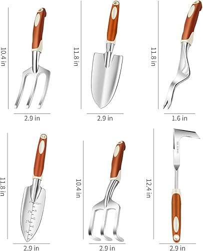 Miniatura 2 de Juego de herramientas de jardín, paquete de 6 herramientas manuales de jardinería resistentes con agarre de goma antideslizante, regalo ideal de