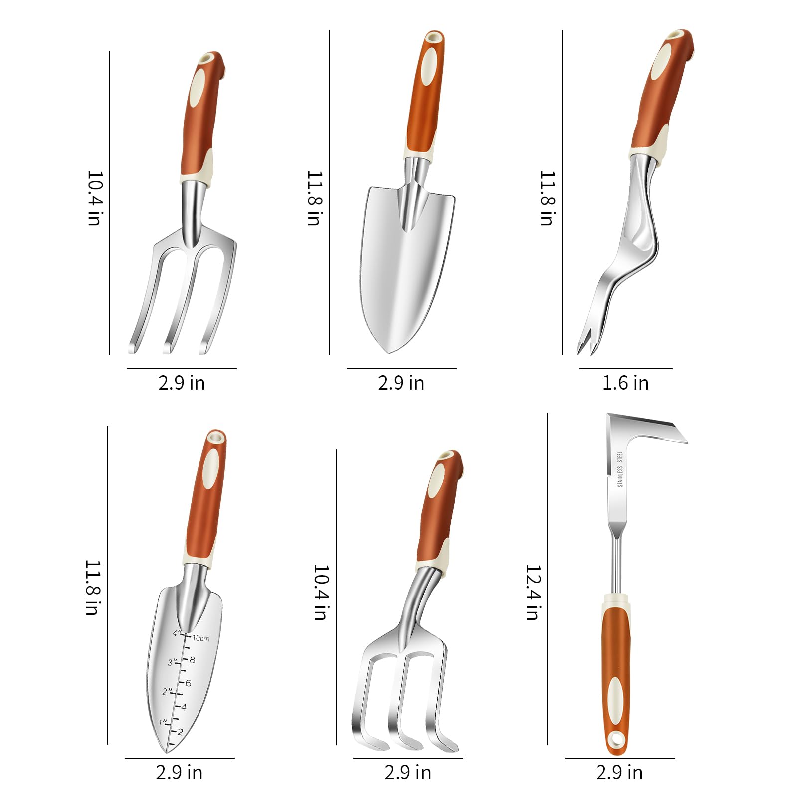Nirvruxs Gardening Tools, 6 Pack Stainless Steel Garden Tool Set with Non-Slip Rubber Grip, Ideal Gardening Gifts for Women