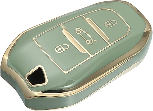 X AUTOHAUX Funda de silicona para llavero inteligente para Peugeot 2008 2020-2021, protector sin llave, color verde