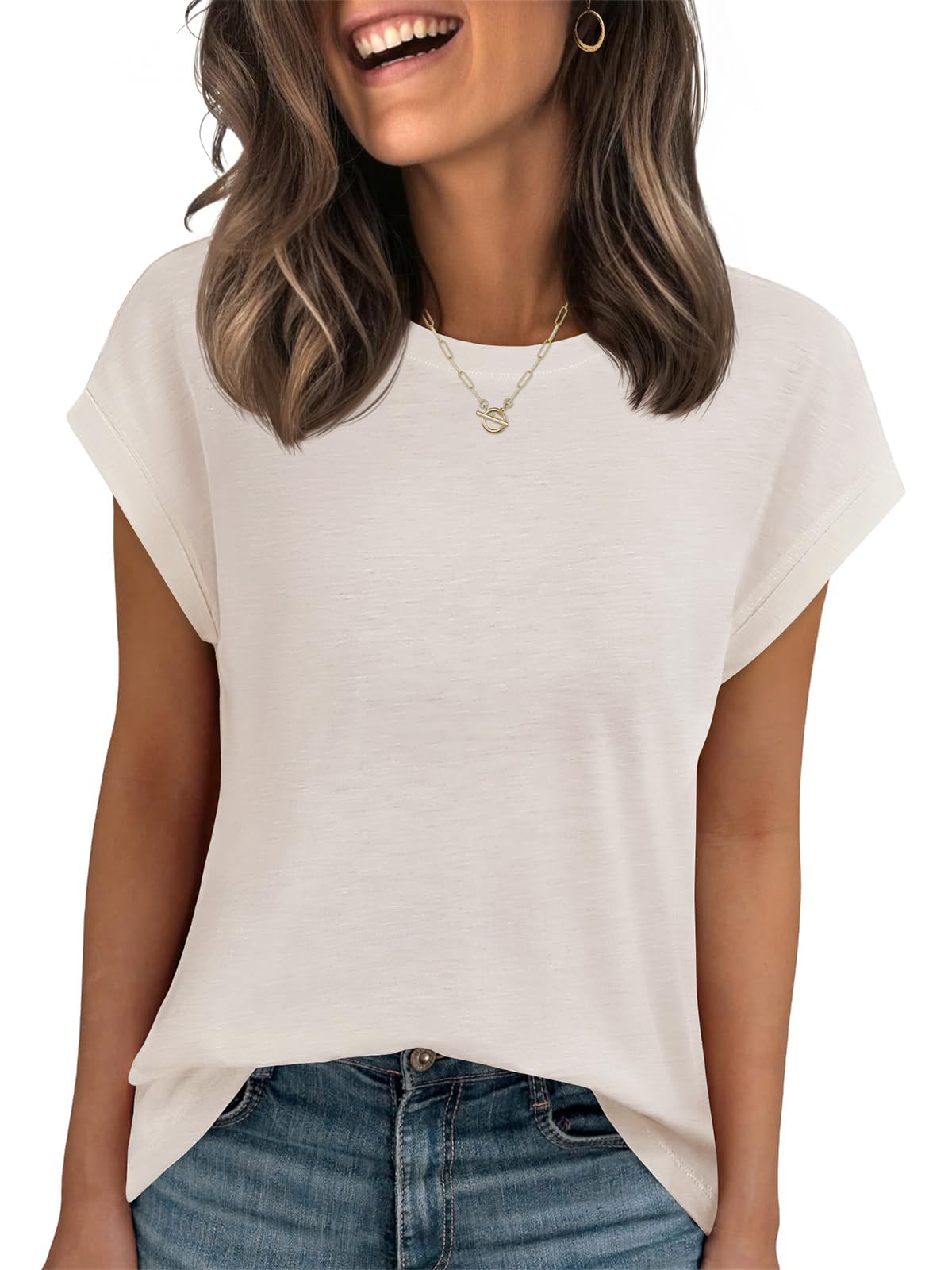 Stelle Women Modal Soft Crewneck Cap Short Sleeve T Shirts Summer Tops Trendy Basic Casual Clothes 2025