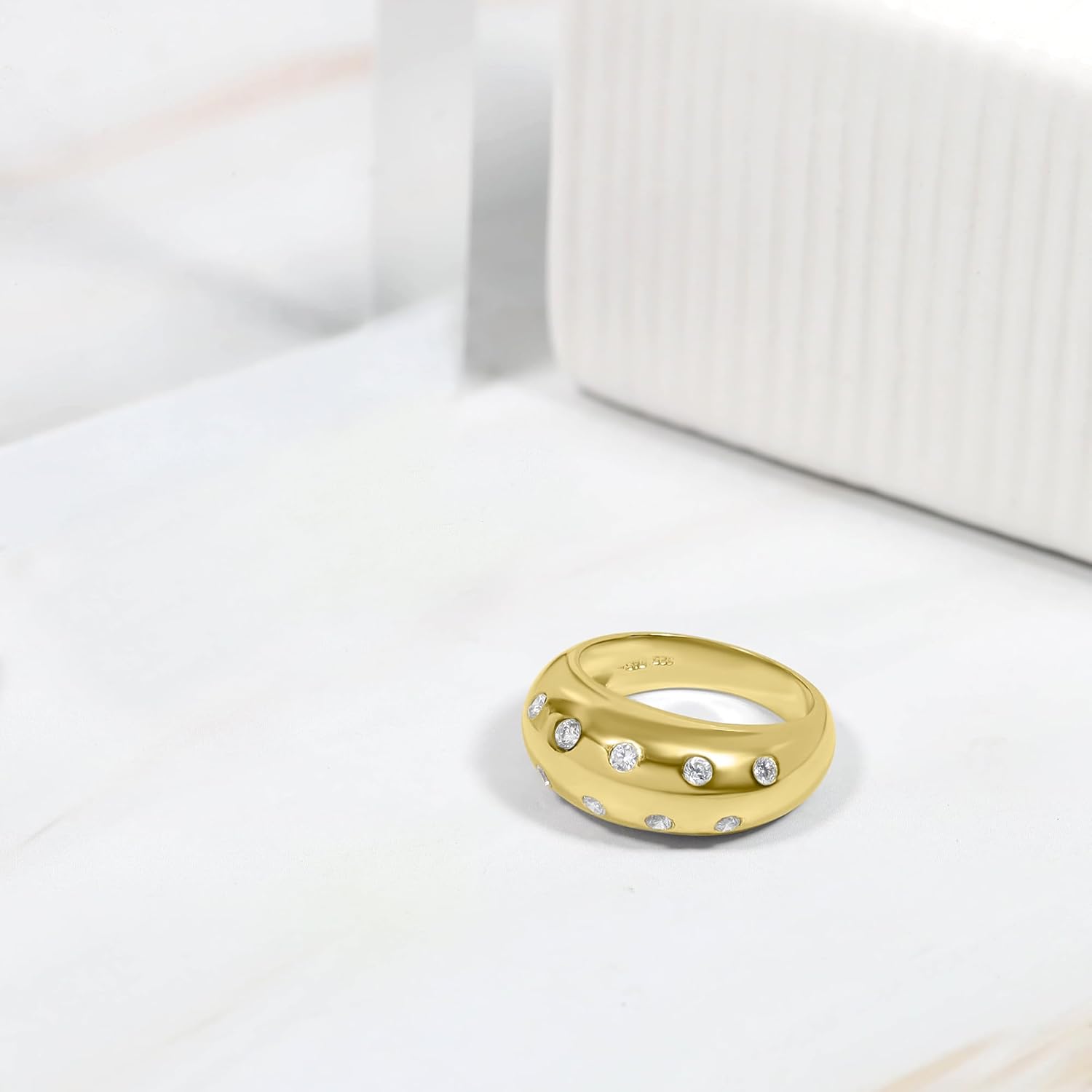 Hoops & Loops Sterling Silver Cubic Zirconia Dome Band Ring - Image 5