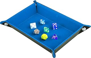SIQUK Double Sided Dice Tray Folding Rectangle PU Leather and Sky Blue Velvet Dice Holder