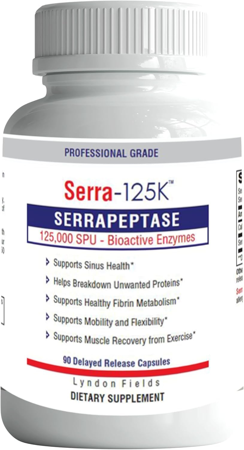 New Serra-125k Serrapeptase Enzyme 125,000 SPU Per Capsule - 90 High Potency Delayed Release Caps, Up to 6X More Potent Than Other Serrapaptase - Extra Strength Non-GMO, Gluten Free, Vegan (Pack of 3)