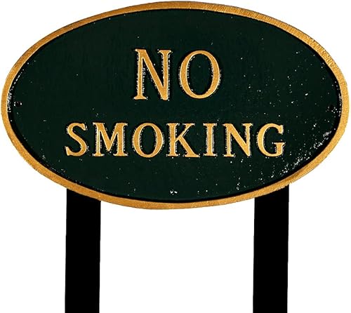 Montague Metal Products SP-6L-HGG-LS - Placa ovalada grande para no fumar, verde cazador y dorado, con 2 estacas de césped de 23 pulgadas