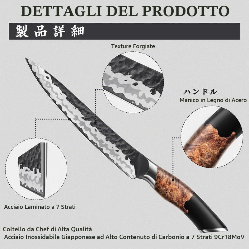 SHAN ZU Coltello Multiuso Giapponese 15 cm Forgiato a Mano | Acciaio a 7 Strati ad Alto Carbonio, Manico Ergonomico in Acero, Ultra Affilato