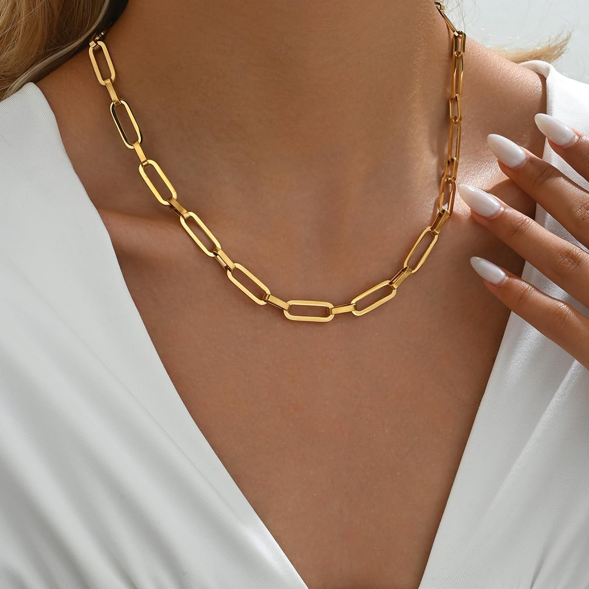 14k paperclip necklace for ladies and women, adjustable, exquisite and thick, fashionable jewelry gift - Image 2