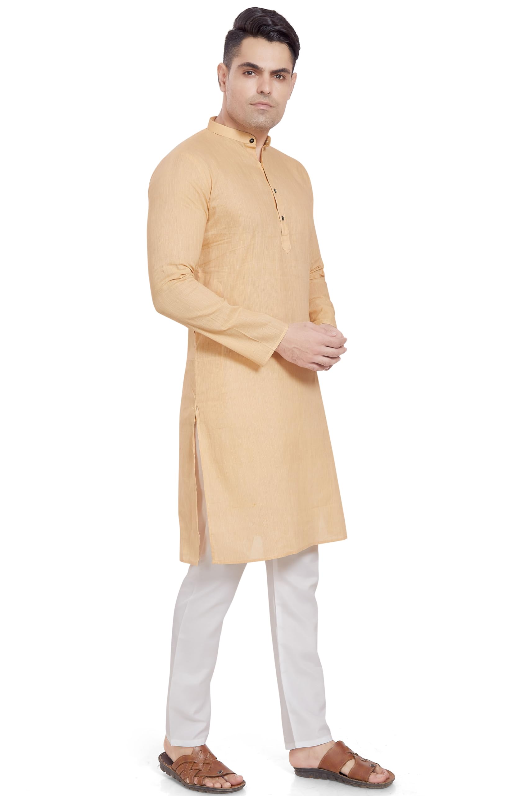 Divisive Men's Pure Cotton Only Regular Fit Long Kurta (Dkrt306_S_Beige)