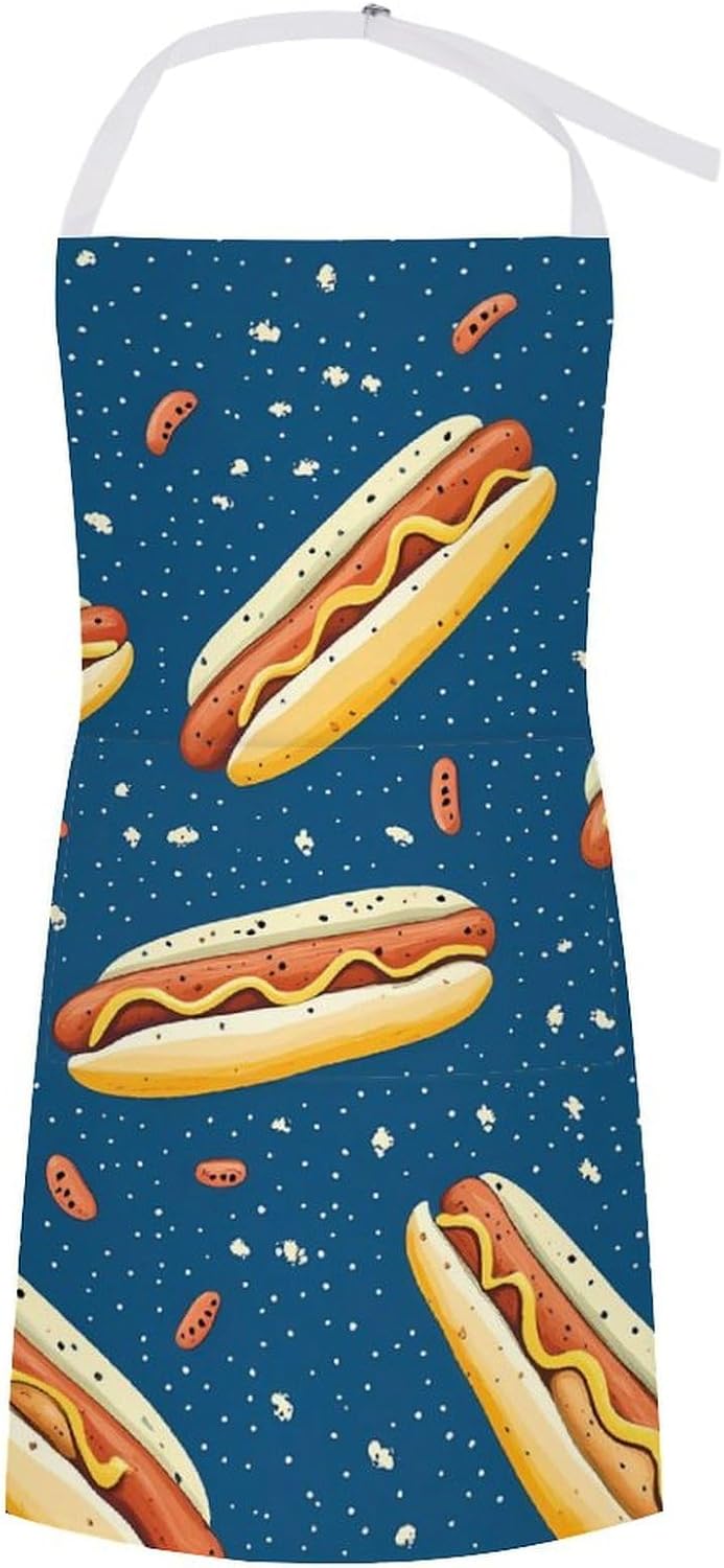 Hot Dog Women Kitchen Apron with Pockets Adjustable Waterproof Apron for Cooking Baking