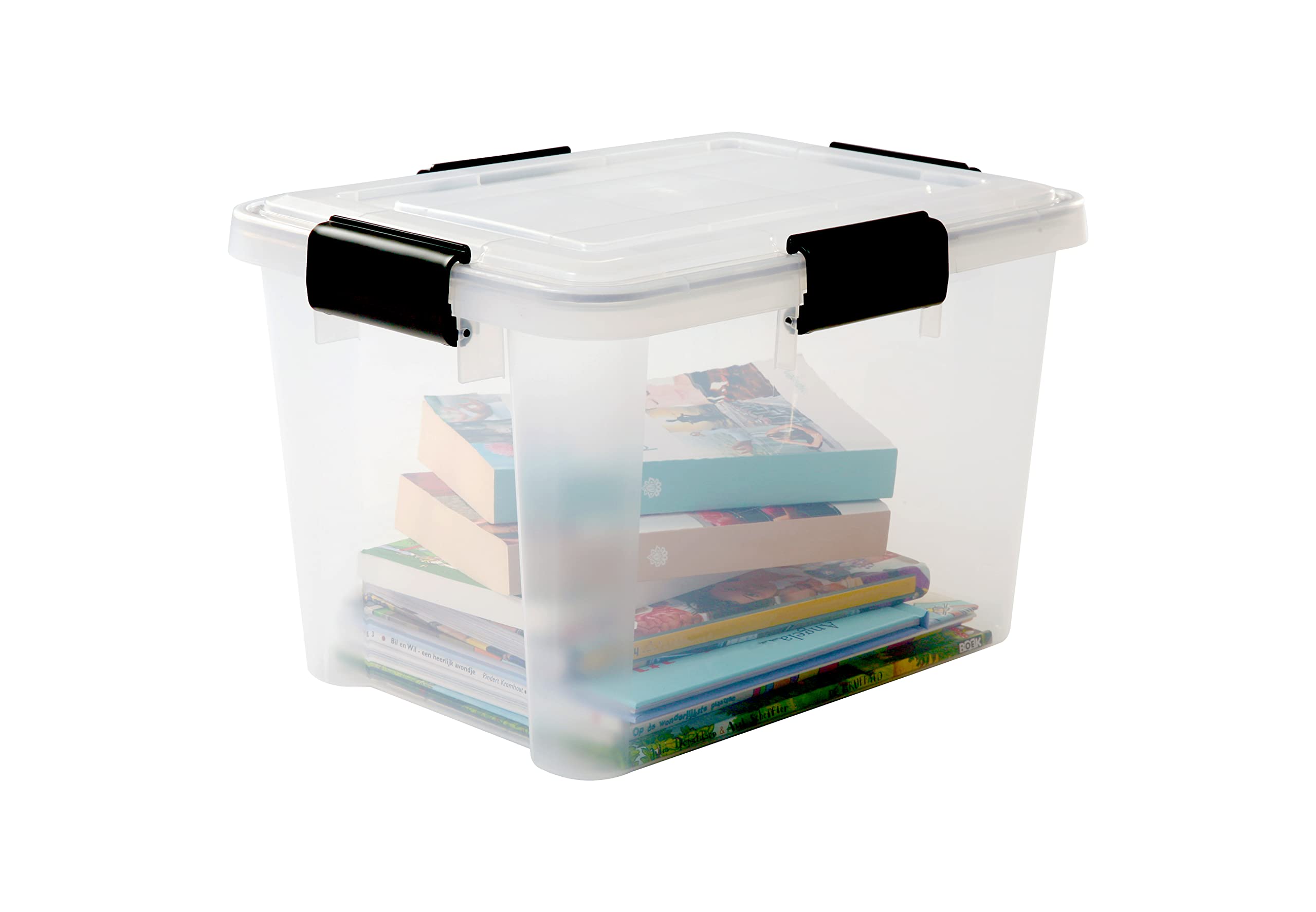 Iris OhyamaAirtight Plastic Storage Boxes with Lids, 20L, Set of 1, Clear, Hermetic Waterproof Seal, Durable Latching Buckles, Stackable, For Outdoors, Garage, Clothes, Dust Proof, BPA Free, AT-SD