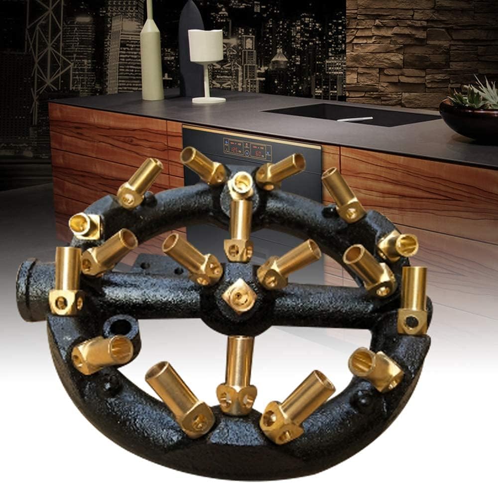 20-Head Jet Burner, Cast Iron & Brass Side-Inlet Natural Gas Orifice, Replacement Burner Head Compatible for Countertop Gas Stove, Durable & Even Heating Nozzle Burner, 2.55 * 8.66 * 2.36in