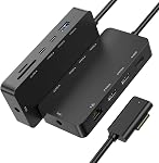 10-in-1 Station d'amarrage de surface pour Surface Pro & Ordinateur portable, 4K@60Hz HDMI, USB-C & USB 3.0 Ports, SD/TF Lecteur de cartes, Gigabit Ethernet, PD Chargement, connexion de surface magnétique