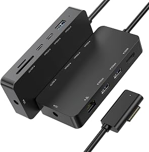 10-in-1 Surface Docking Station for Surface Pro & Laptop, 4K@60Hz HDMI, USB-C & USB 3.0 Ports, SD/TF Card Reader, Gigabit Ethernet, PD Charging, Magnetic Surface Connect